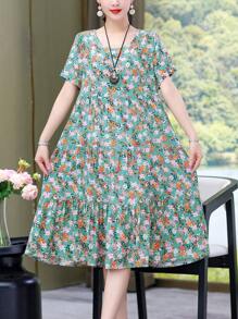 女士新款休閒寬鬆印花中長裙 - 綠色 - 查看 3