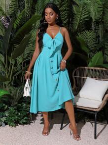 BamGleam 女士纯色节日细肩带连衣裙长款女装