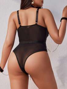 Plus Size Women's Solid Color Dark Punk Style Sexy Lingerie With Metal Chains