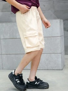 Tween Boy Zipper Design Pocket Decor Casual Daily Wear Pants - Khaki - View 6