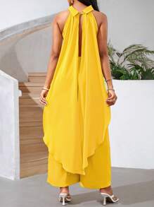SHEIN Lady Combi-pantalon jaune éclatant pour femmes, tenues de festival avec pantalon à jambes larges - Jaune citron - Voir 2