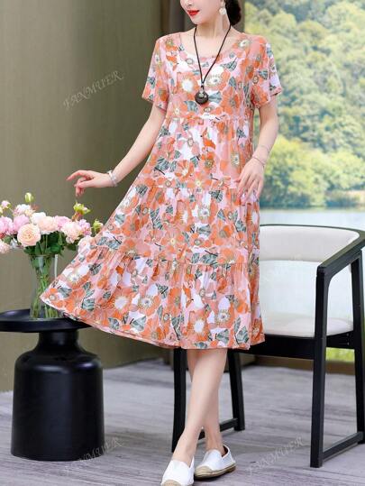 New Casual Printed Loose Mid-Length Dress For Women