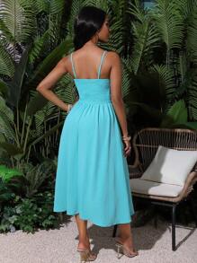 BamGleam 女士纯色节日细肩带连衣裙长款女装