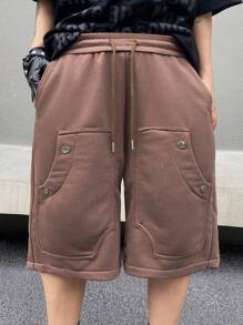 Manfinity EMRG Men's Solid Color Drawstring Waist Casual Fit Casual Shorts