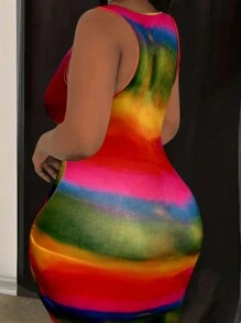 INAWLY Plus Size Women's Tie-Dye Sleeveless Bodycon Casual Dress For Summer