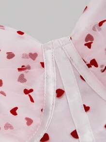 SHEIN MOD Vintage Romantic Heart Shaped Multi-Layered Mesh Ribbon Slim Fit Mini Dress Graduation Dresses Graduation - Red and White - View 3