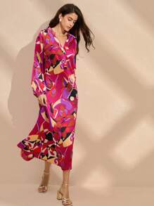 Anewsta Váy dài tay in hình đèn lồng thường ngày mùa hè dành cho nữ có đường viền cổ chữ V - Nhiều màu - Xem 5