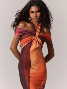 MUSERA Printed Twist Front Halterneck Maxi Dress Ibiza Fits Boho Spring Vacation Summer Festival Long Dress - Multicolor - View 5