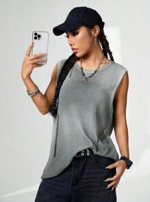 SHEIN EZwear 女士超大針織上衣，破洞設計 - 杏色 - 查看 3