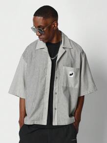 SUMWON Boxy Fit Striped Shirt With Pocket