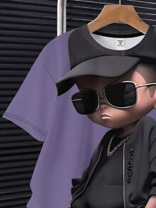 SHEIN Leap Crew Tween Boy Casual Cartoon Print Short Sleeve Round Neck 2pcs Set, Suitable For Summer