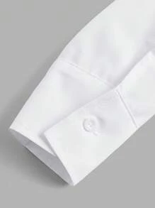 Flirla Camisa de manga larga con cintura fruncida, borde asimétrico y unicolor
