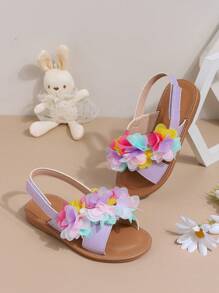 Sandalias planas de encaje floral para niñas de verano al aire libre, cómodas y versátiles con transpirabilidad