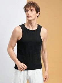 Manfinity VCAY Men's 2pcs Solid Color Knitted Striped Sleeveless Regular Fit Casual Top, Suitable For Everyday Outfit In Spring And Summer