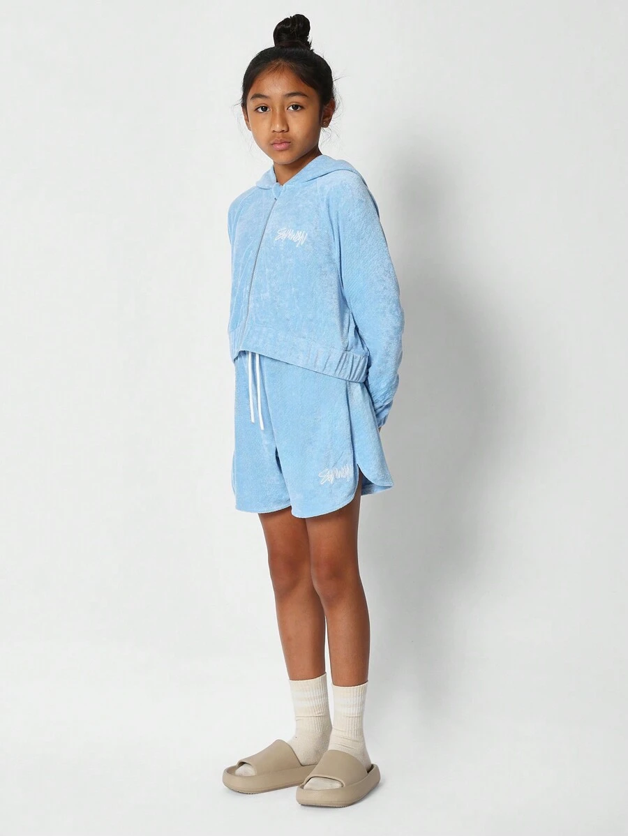 SUMWON Mädchen Teenager Frottee-Reißverschluss Kapuzenjacke mit Shorts 2-Teiler Set