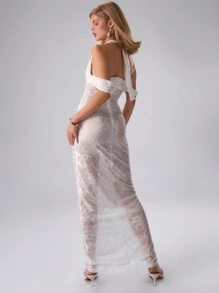 MUSERA Sheer Textured Floral Maxi Dress Elegant Spring Summer Vacation Party - White - View 2