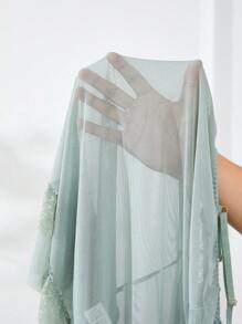 Women's Contrast Lace Open Shoulder Elegant Pajama Night Dress With Ruffle Trim - Green - View 7