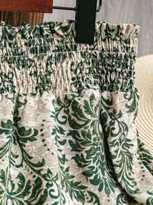 EMERY ROSE Plus Size Women's Vacation High Waisted Plant Printed Wide Leg Pants Fall Cloth For Women