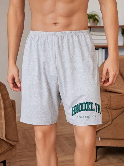 男士休闲字母印花夏季家居裤、家居服短裤、睡裤