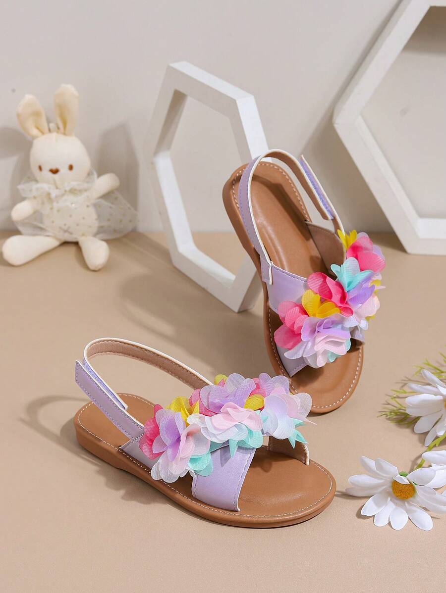 Sandalias planas de encaje floral para niñas de verano al aire libre, cómodas y versátiles con transpirabilidad