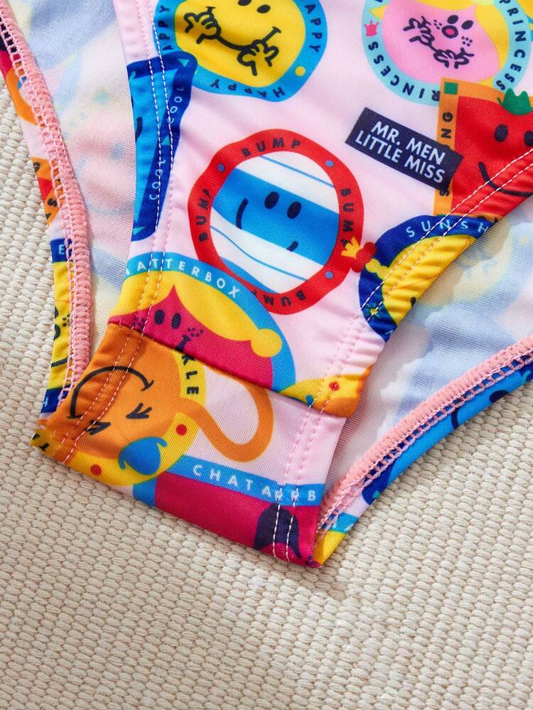 Plus Size Women's Knitted Casual Cartoon Graphic Bikini Two-Piece Set, Summer
