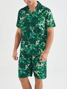 男士全印花短袖衫和短褲家居服套裝 - 綠色 - 查看 8