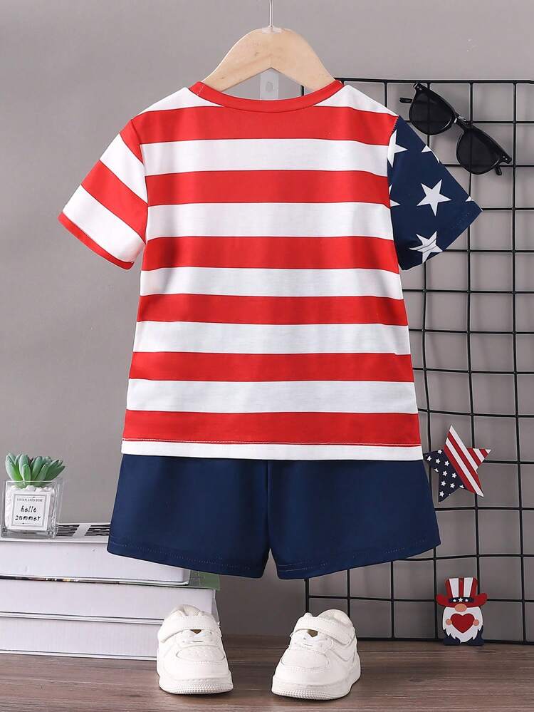 Young Boy American Independence Day Flag Printed Short Sleeve And Shorts Comfortable Home Sleepwear Set