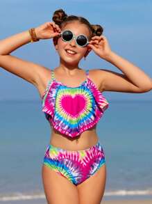 Tween Girl Printed Random Pattern Tankini Swimwear