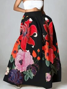 Zolique Falda larga de mujer estampada con flores para vacaciones - Multicolor - Ver 1