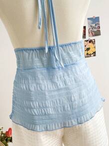 Soleia Plus Size Women's Holiday Halter V-Neck Backless A-Line Top - Blue - View 4