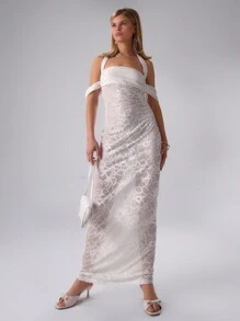 MUSERA Sheer Textured Floral Maxi Dress Elegant Spring Summer Vacation Party - White - View 4