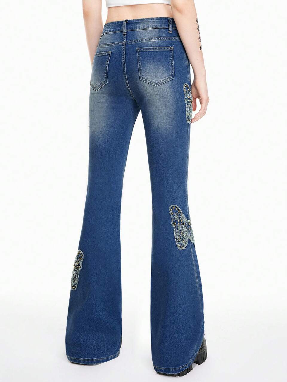 Women's Vintage Butterfly Stud Beaded Bohemian Flared Jeans
