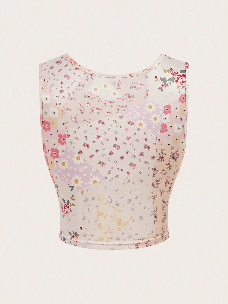 Holiday Style Square Neck Floral Print Ruched Backless Camisole