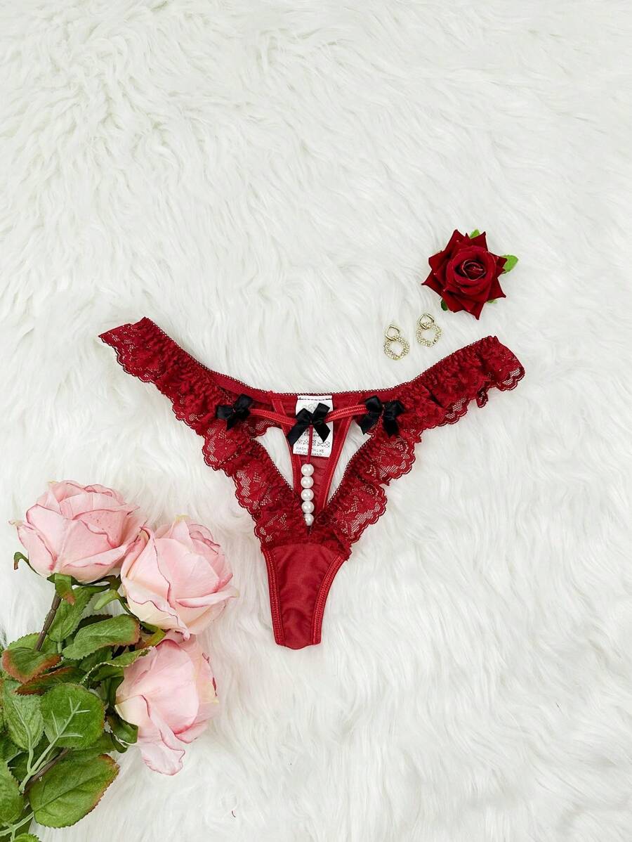 1pc Lace Sexy Underwear Lingerie - Burgundy - View 1
