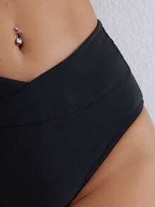 Swim Basics Bottom de traje de baño básico de unicolor para mujer para uso diario - Negro - Ver 3