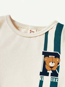 Cozy Pixies Baby Boy Cartoon Printed Short Sleeve Pullover Tops & Tapered Pants Set - Blue - View 3