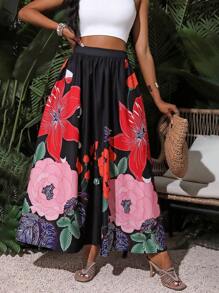Zolique Falda larga de mujer estampada con flores para vacaciones - Multicolor - Ver 7