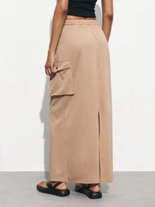 Maija Women Casual Drawstring Waist Practical Pocket Design Skirt - Grey - View 5