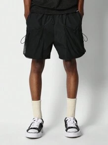 SUMWON Nylon Short With Mesh Pocket Detail - Black - View 1