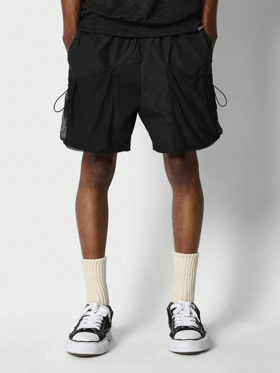 SUMWON Nylon Short With Mesh Pocket Detail - Black - View 1