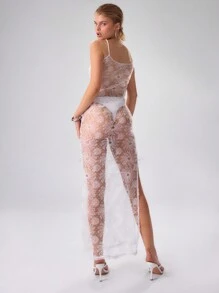 MUSERA Sukienka maxi z prześwitującymi kwiatowymi ramiączkami i seksownym wzorem na wiosnę i lato