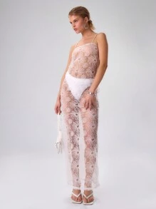 MUSERA Sukienka maxi z prześwitującymi kwiatowymi ramiączkami i seksownym wzorem na wiosnę i lato