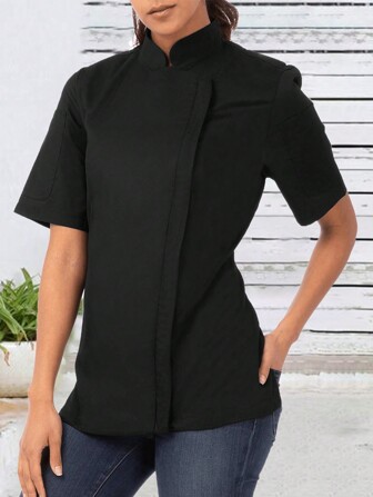 Women's Solid Color Stand Collar Chef Coat