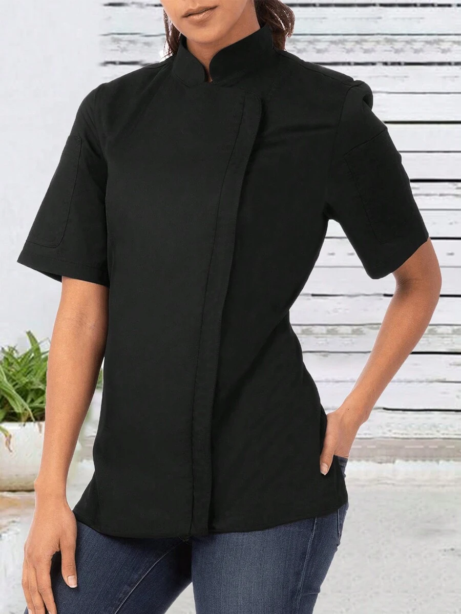 Women's Solid Color Stand Collar Chef Coat