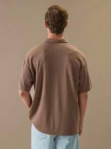 Manfinity VCAY Men's Loose Knitted Short Sleeve Polo Shirt With English Printed Pattern, College Style,Back To School - Multicolor - View 4