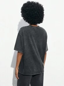 Maija 女士休闲印花T恤，适合返校季穿着，夏季蝴蝶标语印花圆领宽松短袖T恤，浪漫时尚，百搭；适合夏季度假，舒适，波西米亚风，沙滩装。 - 黑色 - 查看 5