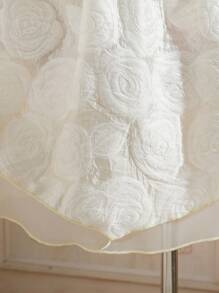 SHEIN Tween女孩心形領泡泡袖花卉洋裝，收緊腰身和不對稱的下擺 - 杏色 - 查看 3