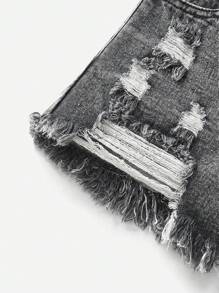 SHEIN Tween Girl Spring Summer Boho Ripped Raw Hem Denim Jeans Shorts,Girls Summer Clothes Outfits - Grey - View 4