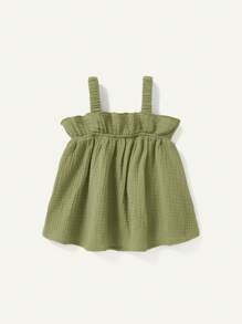 Cozy Pixies Baby Girl Solid Color Spaghetti Strap Top & Elastic Waist Casual Shorts 2pcs Set - Cadet Blue - View 7