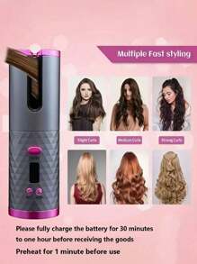 自動捲髮器，無線自動捲髮器，帶有6種溫度和定時器的陶瓷旋轉捲髮器，便攜式可充電捲髮棒，自動關機，快速加熱捲髮器，適用於造型 - 灰色 - 查看 6